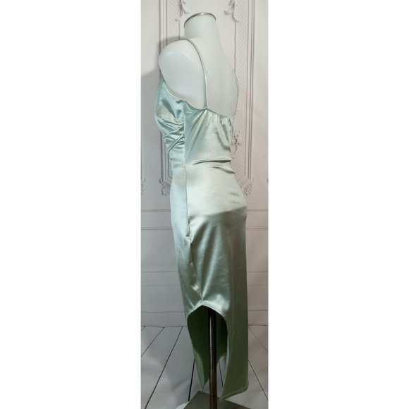 Windsor Satin Green Side Slit Bodycon Dress Hippy Waist Detail Sz M - Picture 4 of 9